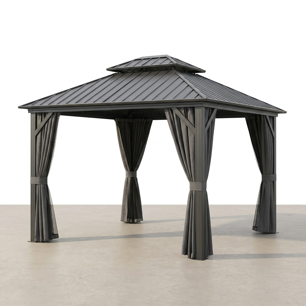 10-Ft X 10-Ft Caesar Gray Gazebo with Hardtop Roof (Screen Included) — Studio Shot