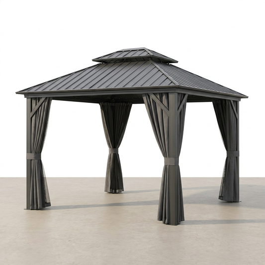 10-Ft X 10-Ft Caesar Gray Gazebo with Hardtop Roof (Screen Included) — Studio Shot