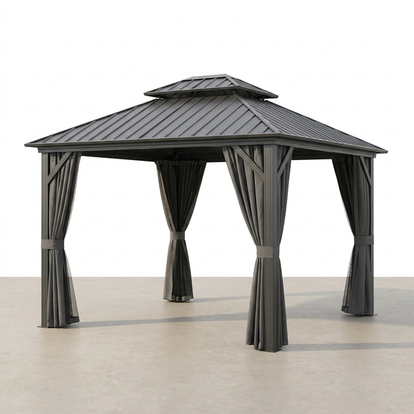 10-Ft X 10-Ft Caesar Gray Gazebo with Hardtop Roof (Screen Included) — Studio Shot