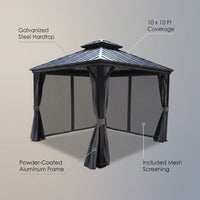 10-Ft X 10-Ft Caesar Gray Gazebo with Hardtop Roof (Screen Included) — infographic