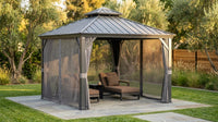 10-Ft X 10-Ft Caesar Gray Gazebo with Hardtop Roof (Screen Included) — Lifestyle