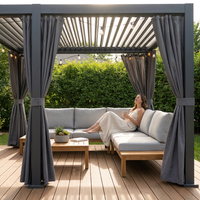 12X20 Louvered Pergola,Dark Grey Aluminum Frame with Adjustable Rainproof Roof, Featuring Waterproof Curtains and Nets — Lifestyle