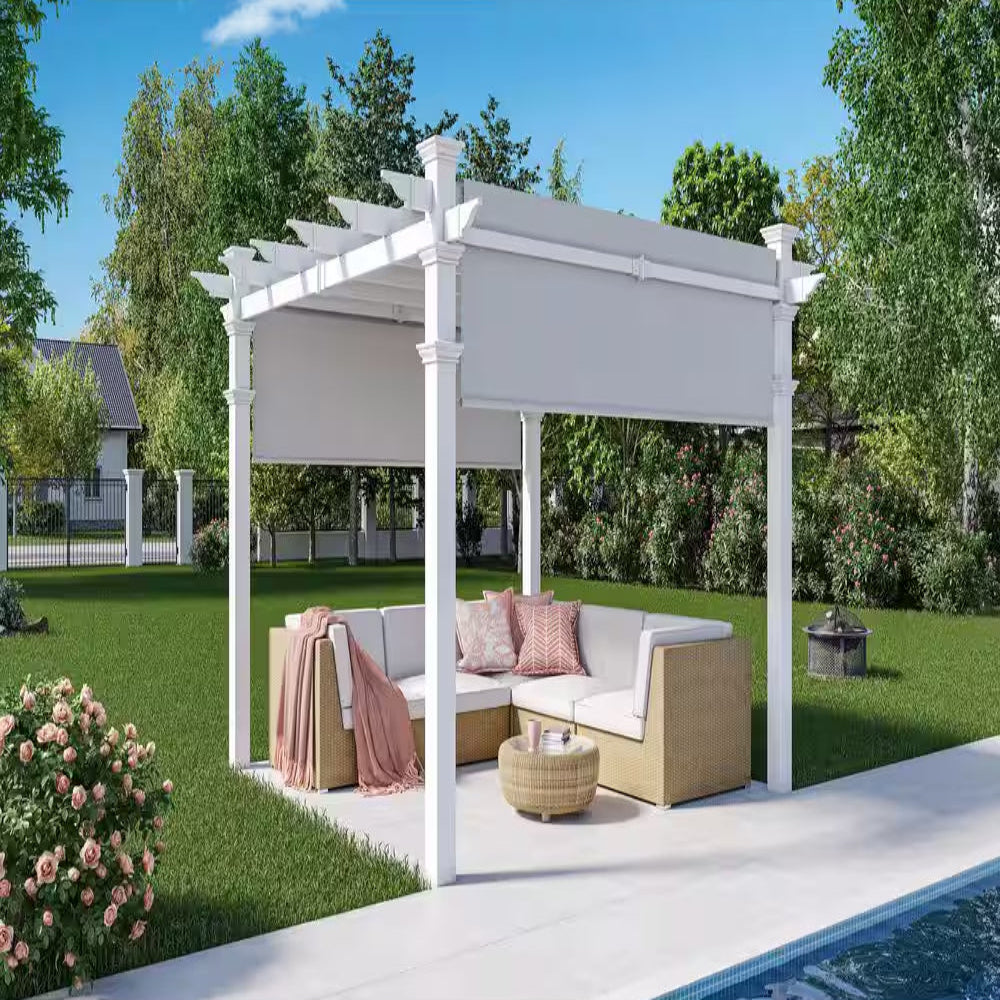 120"L X 120"W X 108"H Vinyl Malibu Canopy Pergola, White, VA42057