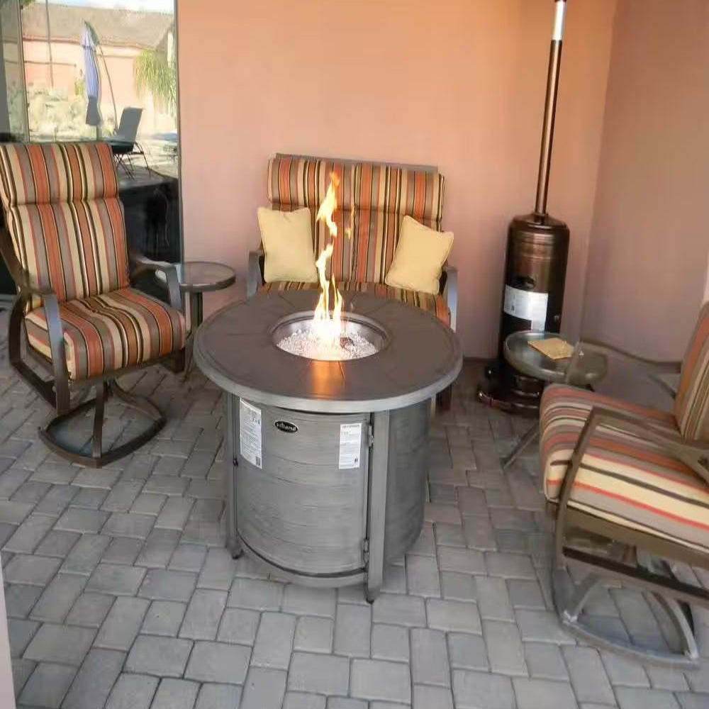 44 In. X 24 In. round Aluminum Propane Fire Pit in Brushed Wood Finish