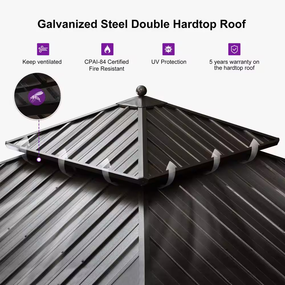 13 Ft.X13 Ft.Bronze Luxury Aluminum Frame Hardtop Gazebo for Patio Deck Backyard Netting Hooks Upgraded Curtain 24Lights