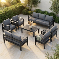 Aluminum Patio Furniture Set, 7 Piece Metal Outdoor Set, Patio Furniture Set with Waterproof Covers for Backyard Garden（Grey） — Studio Shot