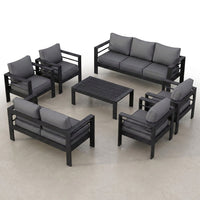 Aluminum Patio Furniture Set, 7 Piece Metal Outdoor Set, Patio Furniture Set with Waterproof Covers for Backyard Garden（Grey） — Studio Shot