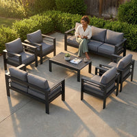 Aluminum Patio Furniture Set, 7 Piece Metal Outdoor Set, Patio Furniture Set with Waterproof Covers for Backyard Garden（Grey） — Lifestyle