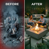 Manhattan Outdoor Fire Pit 36 In. X 36 In. Square Concrete Propane Fire Table with Lava Rocks and Cover — Before & After