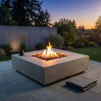 Manhattan Outdoor Fire Pit 36 In. X 36 In. Square Concrete Propane Fire Table with Lava Rocks and Cover — Studio Shot
