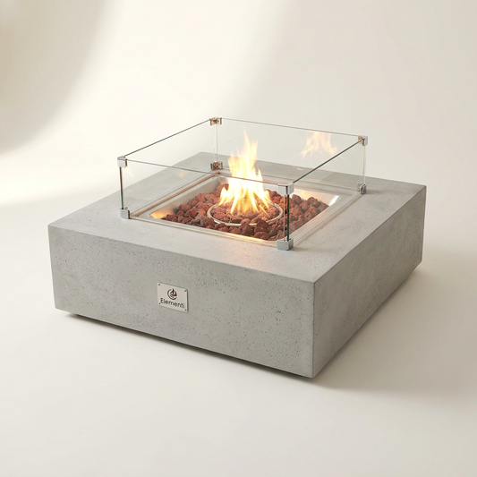 Manhattan Outdoor Fire Pit 36 In. X 36 In. Square Concrete Propane Fire Table with Lava Rocks and Cover — Studio Shot