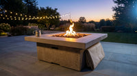 Manhattan Outdoor Fire Pit 36 In. X 36 In. Square Concrete Propane Fire Table with Lava Rocks and Cover — Lifestyle