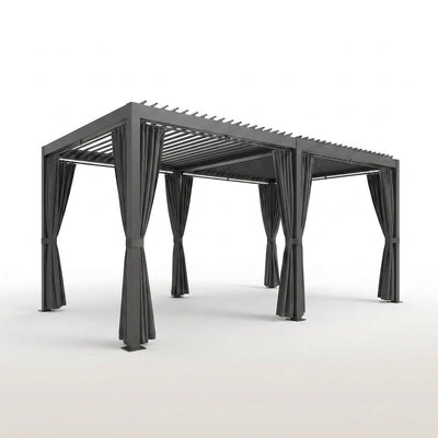 Outdoor Pergola Built to Create All-Weather Shade, 12X20 Aluminum Frame, Adjustable Louvers, Waterproof Curtains