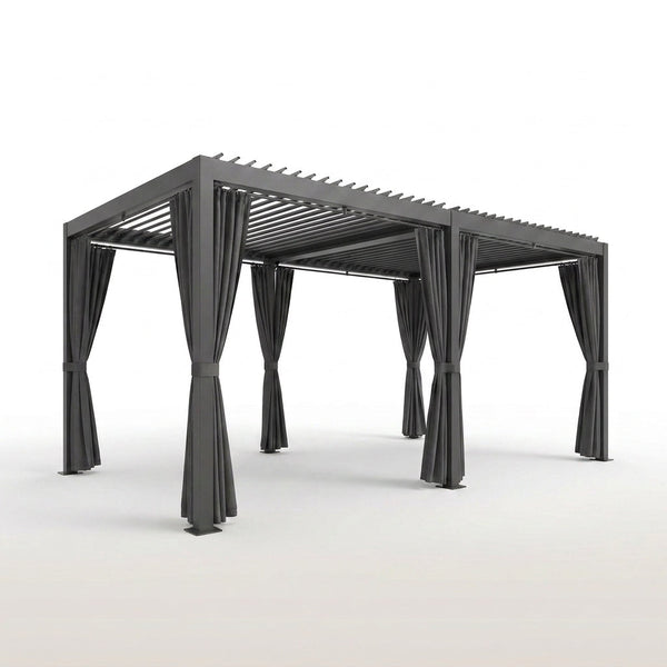 Outdoor Pergola Built to Create All-Weather Shade, 12X20 Aluminum Frame, Adjustable Louvers, Waterproof Curtains — Studio Shot