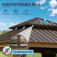 12’X12’ Hardtop Gazebo, Wooden Coated Aluminum Frame Canopy with Galvanized Steel Double Roof, Outdoor Permanent Metal Pavilion with Curtains and Netting for Patio, Deck and Lawn