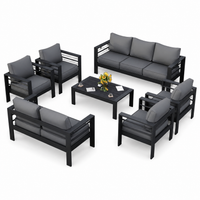 Aluminum Patio Furniture Set Built for All-Weather Use, 7 Piece Metal Frame, Waterproof Covers, 5-Inch Cushions