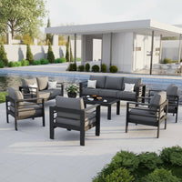 Aluminum Patio Furniture Set Built for All-Weather Use, 7 Piece Metal Frame, Waterproof Covers, 5-Inch Cushions