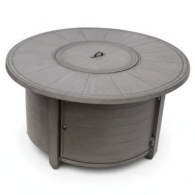 44 In. X 24 In. round Aluminum Propane Fire Pit in Brushed Wood Finish
