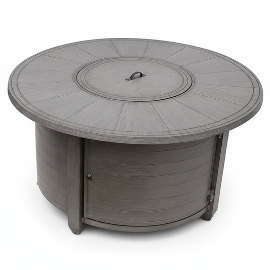 44 In. X 24 In. round Aluminum Propane Fire Pit in Brushed Wood Finish
